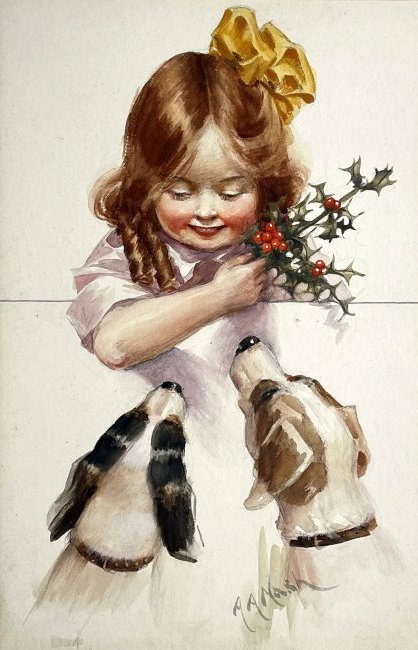 Adrienni Nash: "A Sprig of Holly"; n.d.; Watercolor on Board; 11.75" x 7.75"; Signed Lower Right; Unframed; Note: Neuman Galleries label on verso.