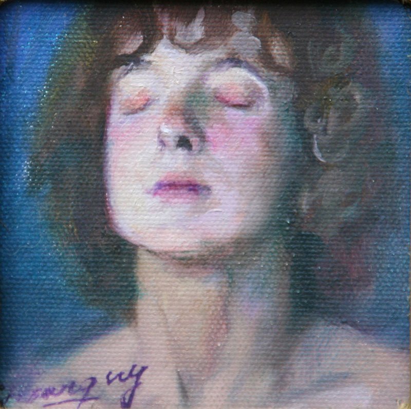 Hong Nian Zhang, Untitled (Day Dreamer): Hong Nian Zhang (b. 1947) Oil on Canvas, c. 2005, SLL, Framed, 4 x 4