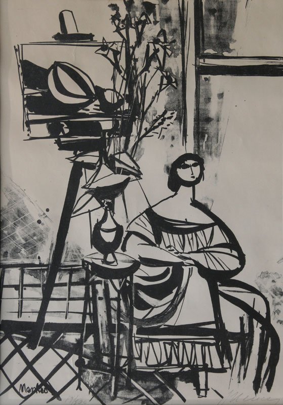 Sigmund Menkes, Model in Artist's Studio: Sigmund Menkes (1896-1986) Lithograph, c. 1950, SLR & LL in Stone, Framed, 16 x 11