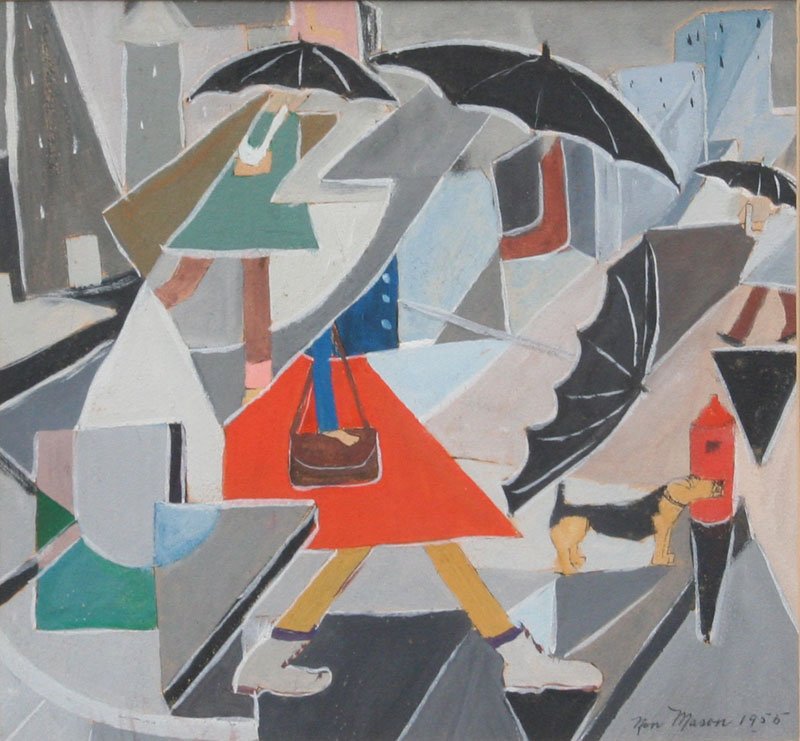 Nan Mason, Umbrella: Nan Mason (1896-1982) Gouache on Paper, 1955, SLR, Framed, 9.5 x 10