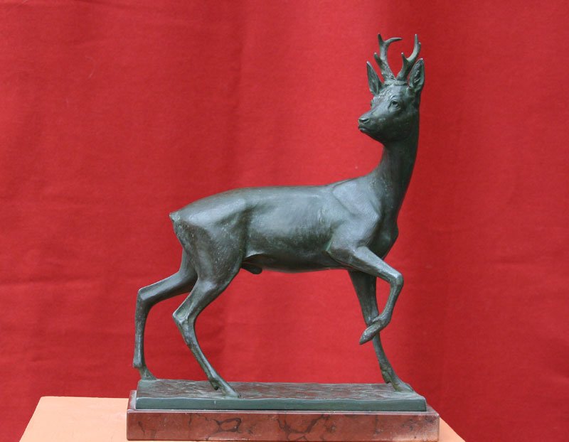 Fritz Diller, Prong Horn Antelope: Fritz Diller (1875-1945) Cast Metal, c. 1960, Signed on Base, 10" H