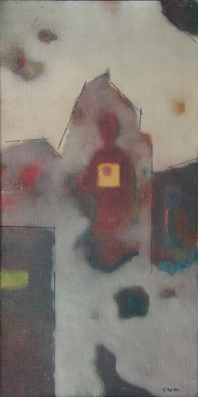 Gross, Three Abstracts: Oil on Canvas, c. 1965, SLR, Framed, approx 12 x 16 all. Estimate for all three pieces. Minor surface abrasions. Rudolph Gallery, Woodstock, label on verso.