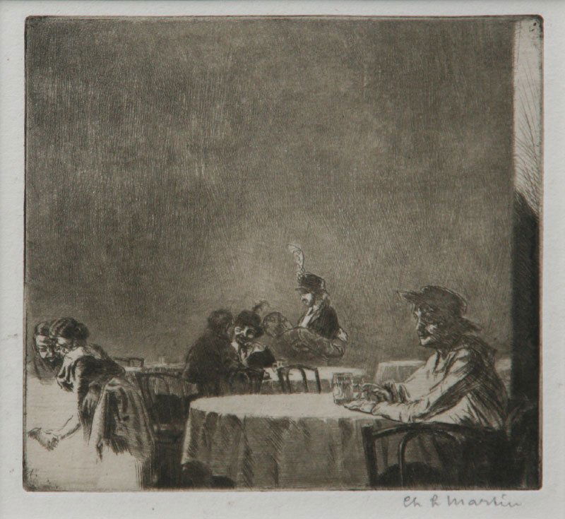 Charles H. Martin, Waiting: Charles H. Martin (Early 20th Century), Etching, c. 1900, SLR, Framed, 3.25 x 4.5