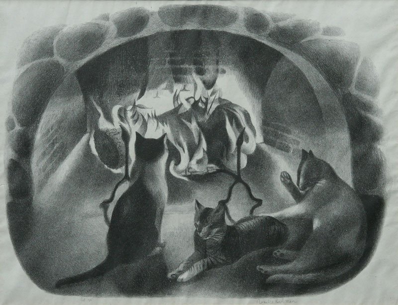 Rosella Hartman, Keeping Warm: Rosella Hartman (1895-1993) Lithograph, c. 1950, SLR, Framed, 11 x 14