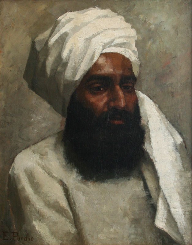 Evelyn Purdie, Arab Portrait: Evelyn Purdie (1859-1943) Oil on Canvas, c. 1900, SLL, Framed, 20 x 16