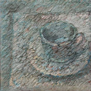 John Lees, #2 (Tea Cup): John Lees (b. 1943) Oil on Canvas,1981, Signed & Dated on Verso, Framed, 10.5 x 10.5. Provenance: Hirschl & Adler Gallery, NYC