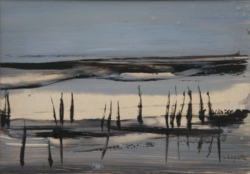 George Laporte, Beach Forms: George Laporte (1926-2000) Gouache on Paper, c. 1980, SLR, Framed, 9 x 12. Minor mold on mat