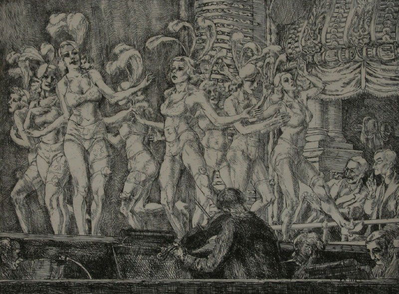 Reginald Marsh, Burlesque: Reginald Marsh (1898-1954) Etching (Posthumous), No Date, Edition: 55/100, Embossed LR, Unframed, 9 x 12. Whitney Museum Edition