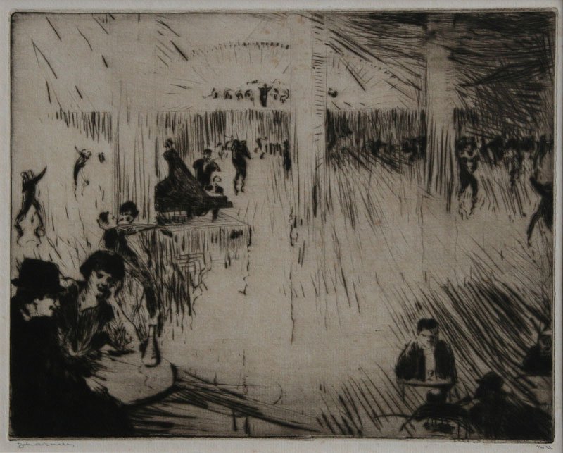 John Rankine Barclay, Paris Dance Hall: John Rankine Barclay (1884-1962) Etching on Laid Paper, c. 1933, SLL, Unframed, 8.75 x 10