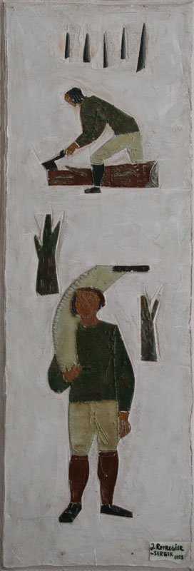 Anton Refregier, Serber Woodsman: Anton Refregier (1905-1979), Glazed Ceramic, 1955, SLR in Glaze, Framed, 27 x 10