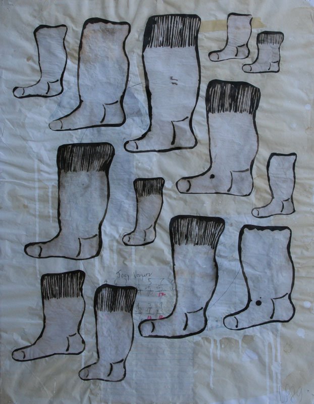 Donald Beachler, Socks and Senza Titolo: Donald Beachler (b. 1956), Mixed Media,1989, Unsigned, Framed, 26.75 x 20.5. Lucio Ameilio, Italy, label on verso