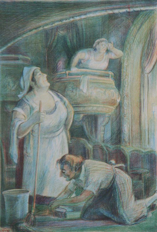 Don Freeman, Wishful Thinking: Don Freeman (1908-1978), Wishful Thinking, c. 1950, Color Lithograph, SLR (artist's signature stamp), Framed, 9.5 x 6.25