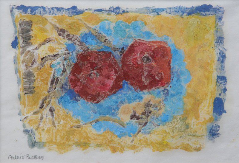 Andree Ruellan, Pomagranate: Andree Ruellan (1905-2006), Monoprint, c. 1970, SLL, Framed, 6.5 x 9.