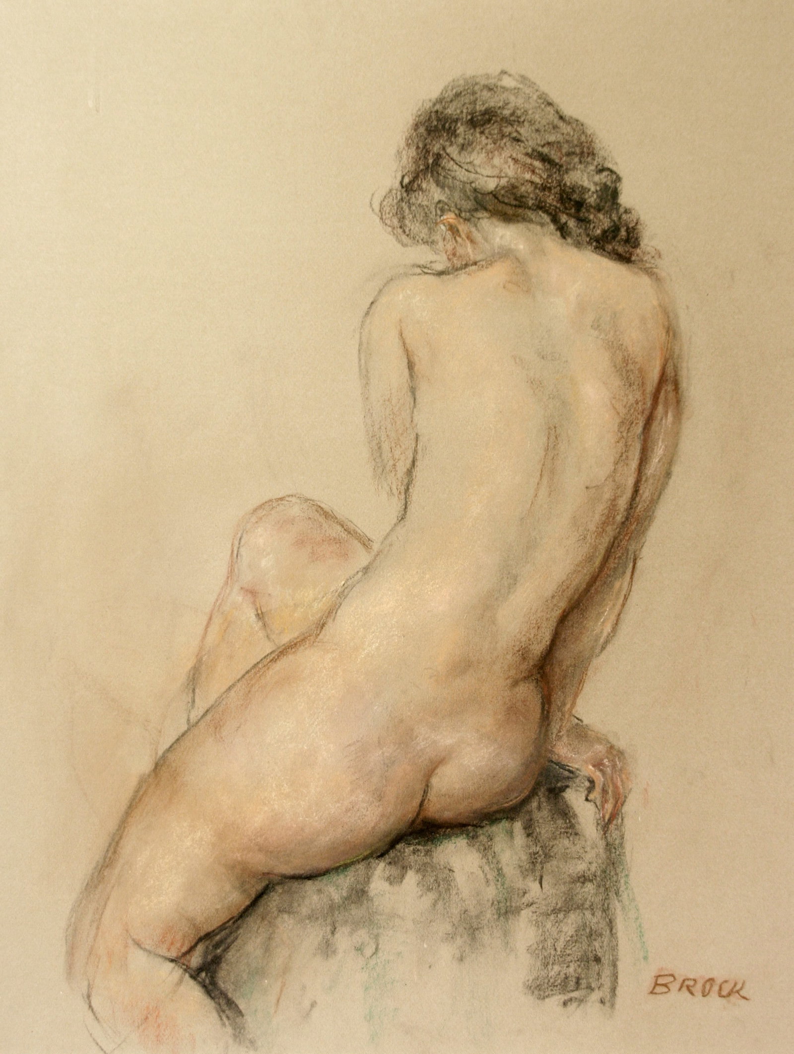 Frank "Brock" Brokenshaw (American, 1912 - 2004): "Nude"; late 20th Century; Pastel on Paper; 24.75" x 19"; Signed Lower Right; Framed (under glass).