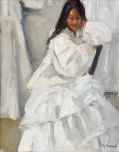 Richard Segalman (American, 1934 - 2021): "Woman in White"; c. 2000; Oil on Canvas; 14" x 11"; Signed Lower Right; Framed.