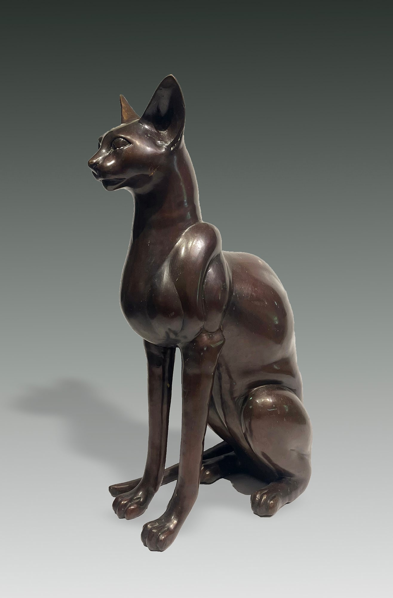 Unknown Artist: "Cat"; c. 1970s; Bronze; 24.25" x 8.75" x 15.5"; Unsigned.