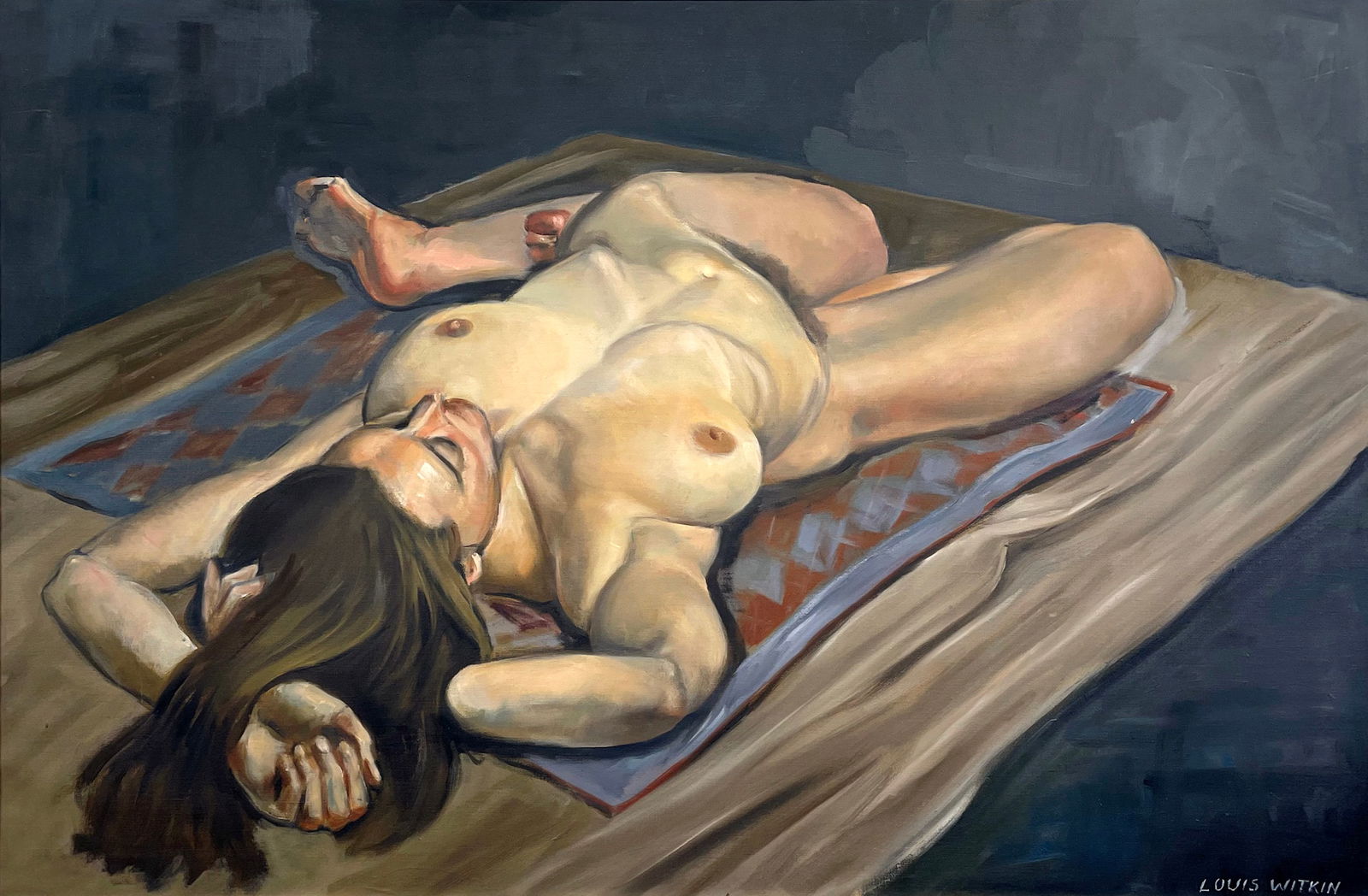 Louis Witkin (American, 1913 - 2010): "Reclining Nude"; 20th Century; Oil on Canvas; 23.25" x 35.5"; Signed Lower Right; Framed.
