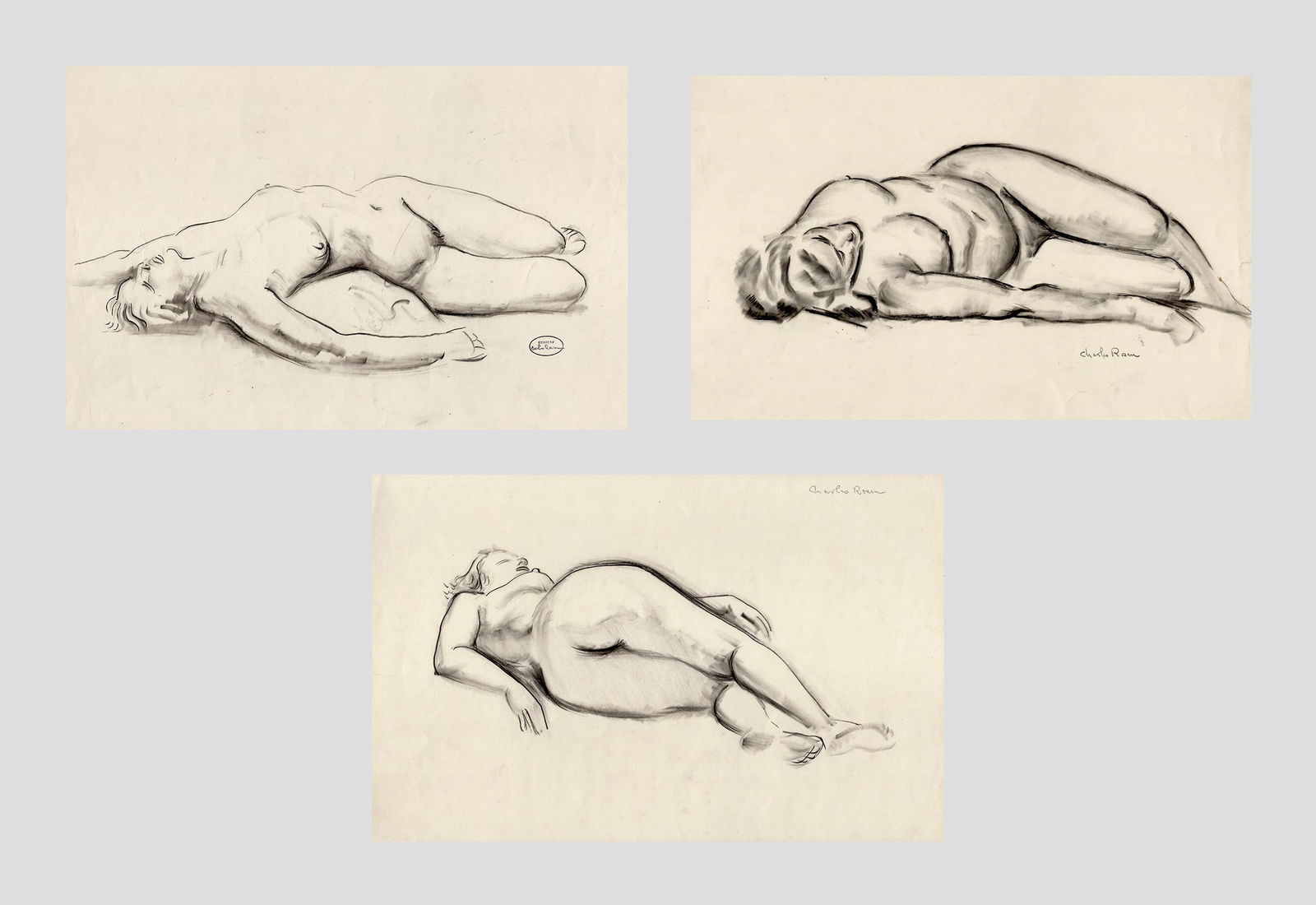 Charles Rosen (American, 1878 - 1950): LOT OF THREE NUDE STUDIES FROM c. 1950s: A. Graphite on Paper; 10" x 14"; Estate Stamp Lower Right; Unframed / B. Graphite on Paper; 8" x 12.75"; Signed Lower Right; Unframed / C. Graphite on Paper; 1