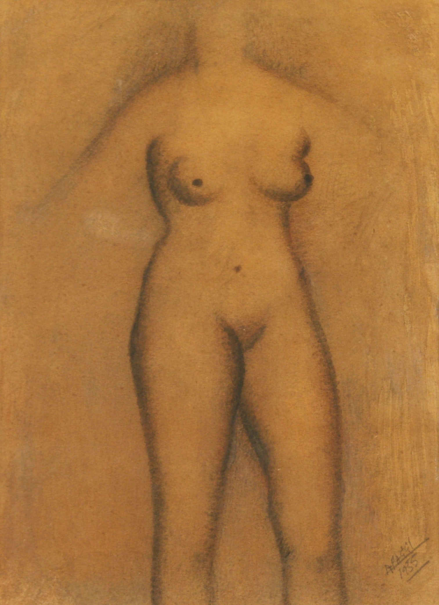 Alfeo Faggi (1885 - 1960): "Study of a Nude Woman"; 1955; Charcoal on Paper; 10.5" x 7.5"; Signed Lower Right; Framed (under glass).