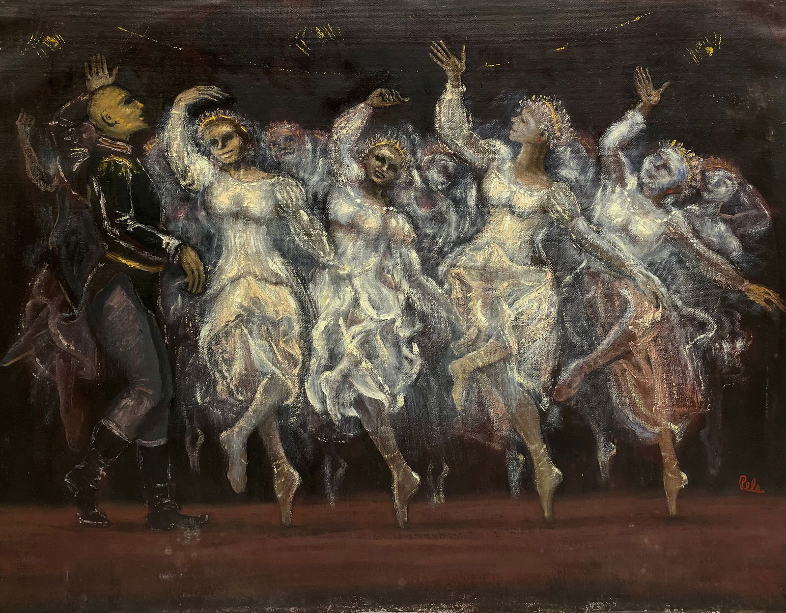 Albert Pels (American, 1910 - 1998): "Ballet Practice - Lincoln Center"; c. 1970s; Oil on Unstretched Canvas; 20" x 25.75"; Signed Lower Right; Unframed; Note: inscribed on verso "Lincoln Center" and "Ballet Practice".