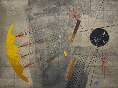 Rolph Scarlett (Canadian, 1889 - 1984): "Untitled C"; c. 1970s; Monoprint; 10" x 13.25"; Signed Lower Left; Unframed; Note: artists' original grid.
