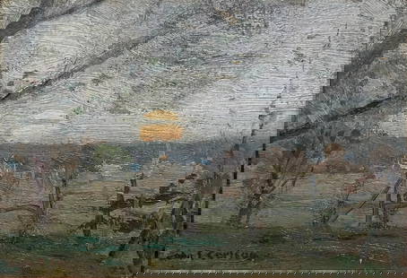 John F. Carlson (American, 1875 - 1945): "Eventide"; c. 1940; Oil on Panel; 4.25" x 6"; Signed Lower Left; Framed.
