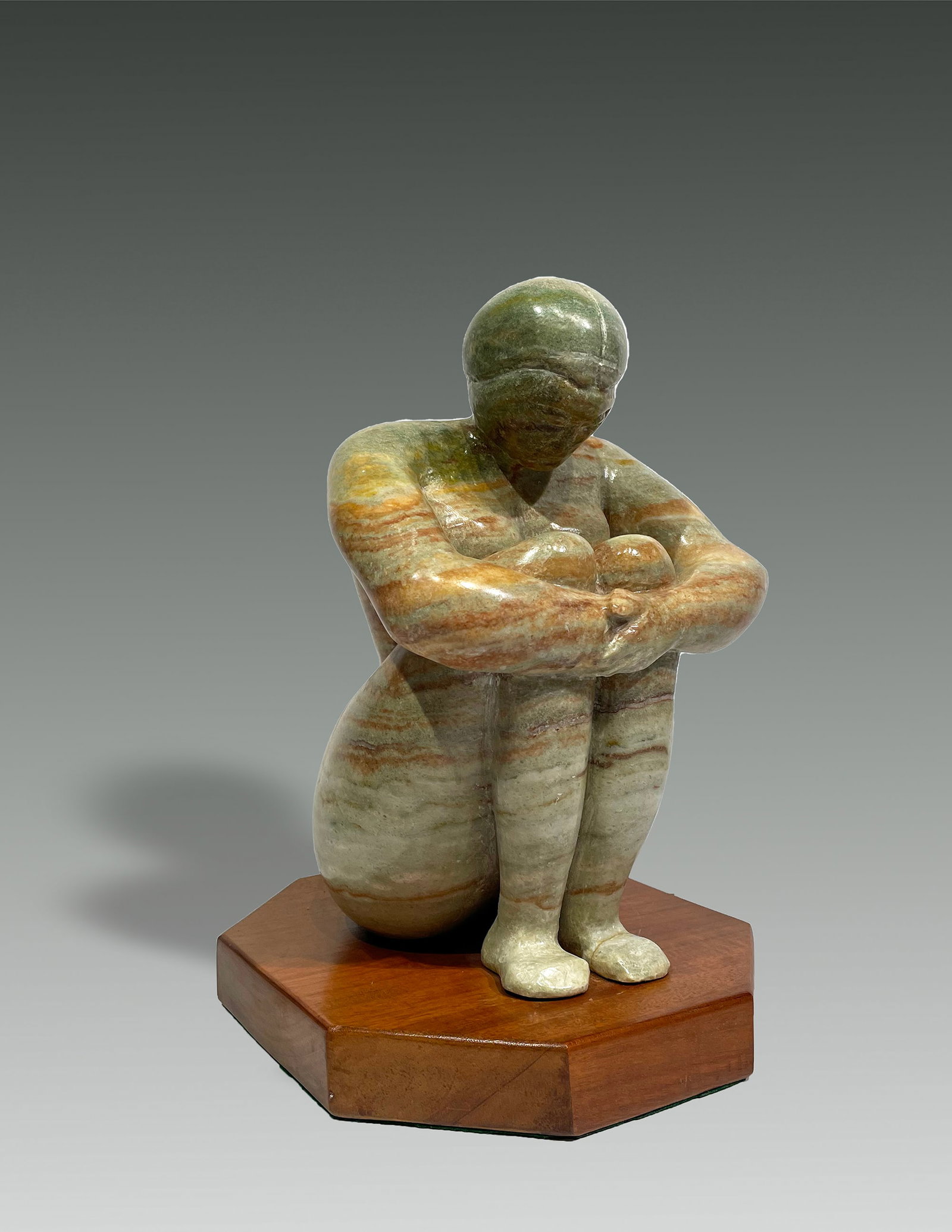 Anthony G. Gennarelli (American, 1915-2001): "Seated Woman"; 20th Century; Carved Marble on Wood Base; 16.5" x 11" x 13" (including base); Signed on Verso; Weight: 45 lbs.