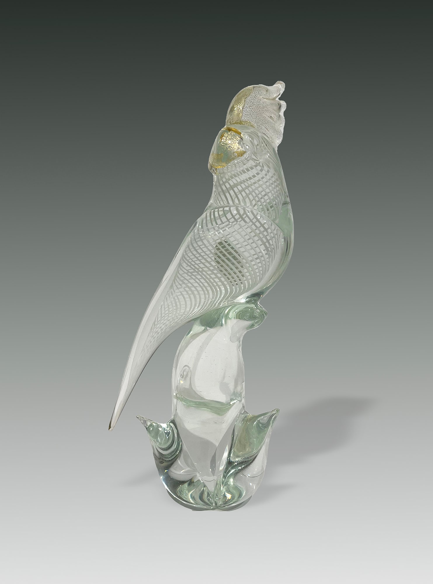 Sandro Frattin - Murano: "Cockatoo"; c. 1960s; Blown Glass; 11.5" x 5" x 3.25"; Signed on Bottom; Note: "Murano" label on verso.