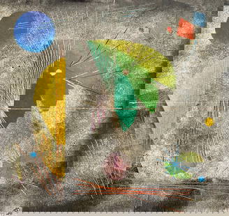 Rolph Scarlett (Canadian, 1889 - 1984): "Untitled A"; c. 1970s; Monoprint with Hand Painted Stenciling Mounted on Colored Paper; 11" x 11.75"; Signed Lower Right; Unframed.