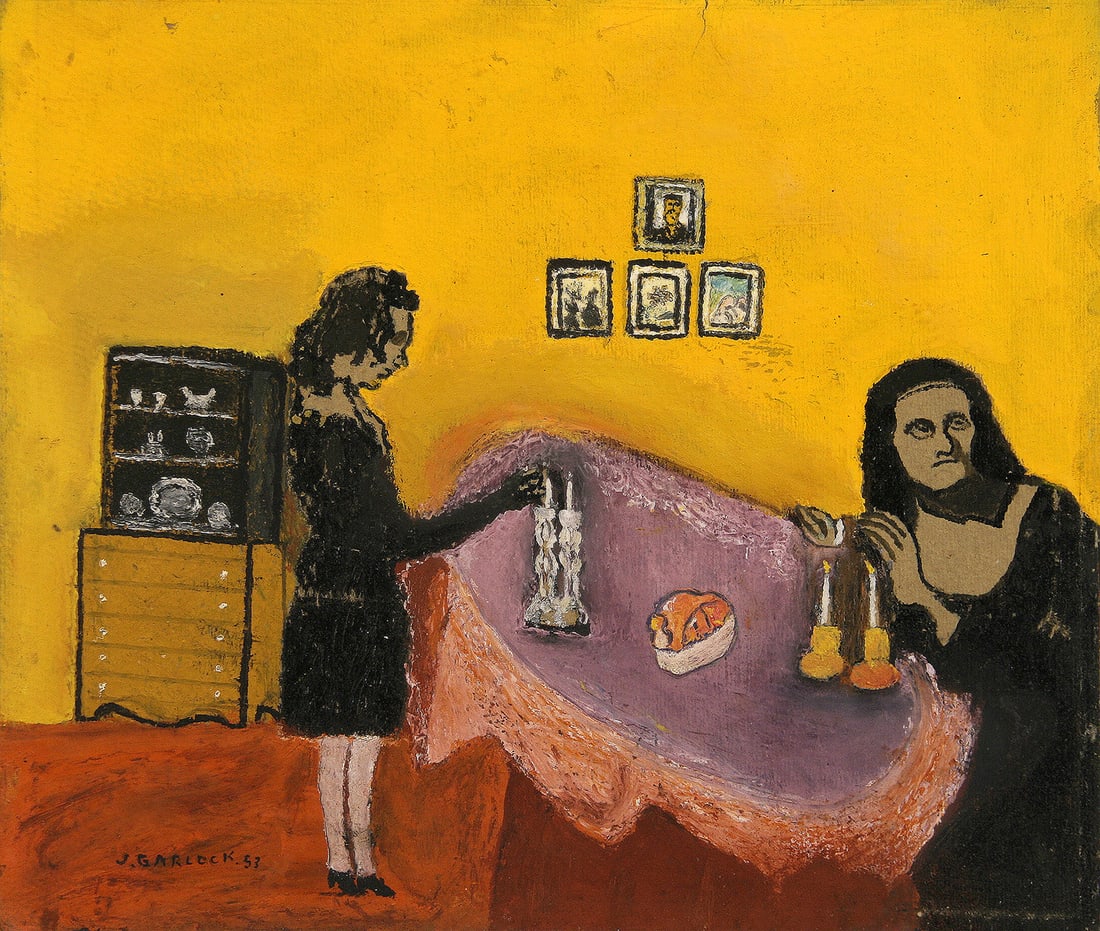 Joseph Garlock (American, 1884 - 1980): "Untitled - Yellow Room"; 1953; Paint on Board; 10.5" x 12.25"; Signed Lower Left; Framed (under glass).
