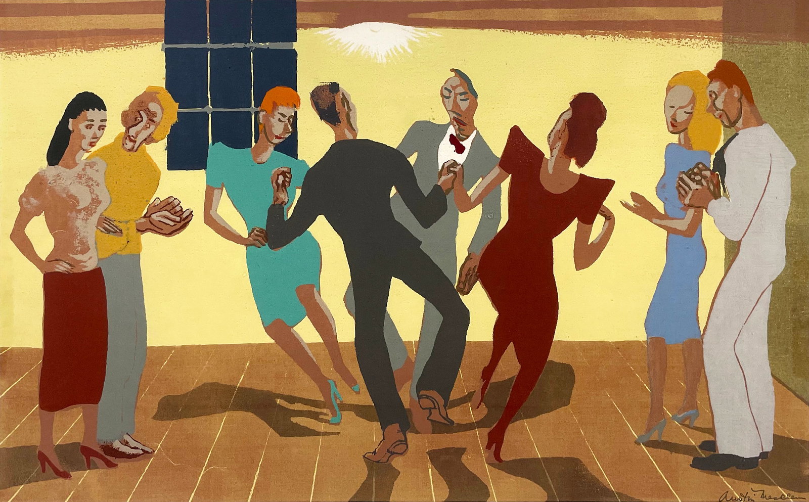 Austin Mecklem (American, 1890 - 1951): "Dance Party"; c. 1950; Serigraph; 10.5" x 16.75"; Signed Lower right (in plate); Framed (under glass).