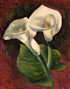 Louis Wolchonok (American, 1898 - 1973): "Calla Lilies"; c. 1950s; Gouache and Pastel on Paper; 9" x 7"; Signed Lower Right; Unframed.