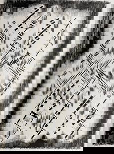 Louis Wolchonok (American, 1898 - 1973): "Untitled Abstract"; c. 1950; Ink on Paper; 19.5" x 14.25"; Signed Lower Right; Framed (under glass).