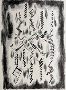 Louis Wolchonok (American, 1898 - 1973): "Untitled Abstract"; c. 1950; Ink on Paper; 19.5" x 14.25"; Signed Lower Right; Framed (under glass).