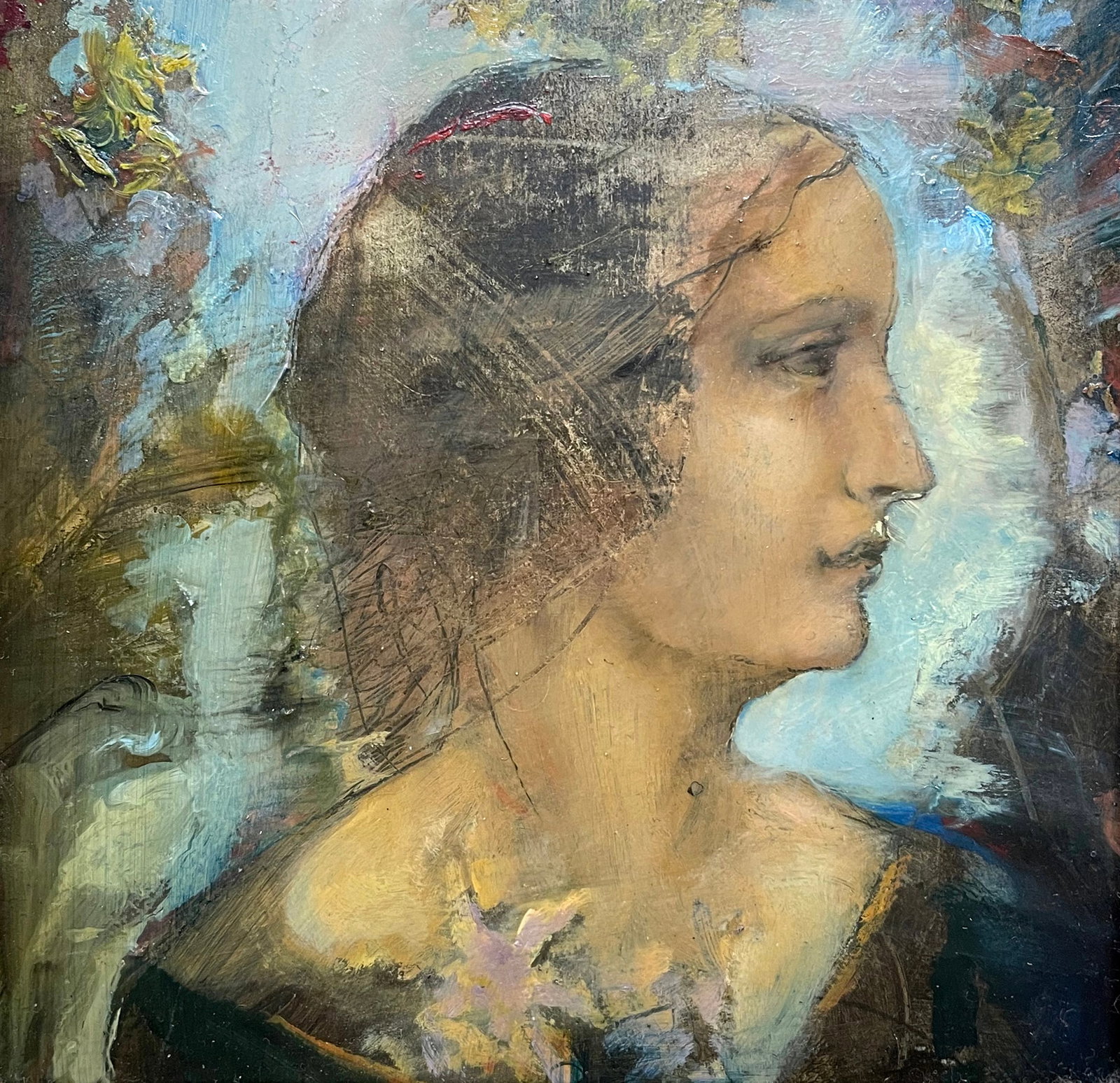 Carol Cramer (American, b. 1959): "Profile"; c. 2000s; Oil on Board; 5.25" x 5.5"; Signed Lower Right; Framed; Note: signature is covered by frame.