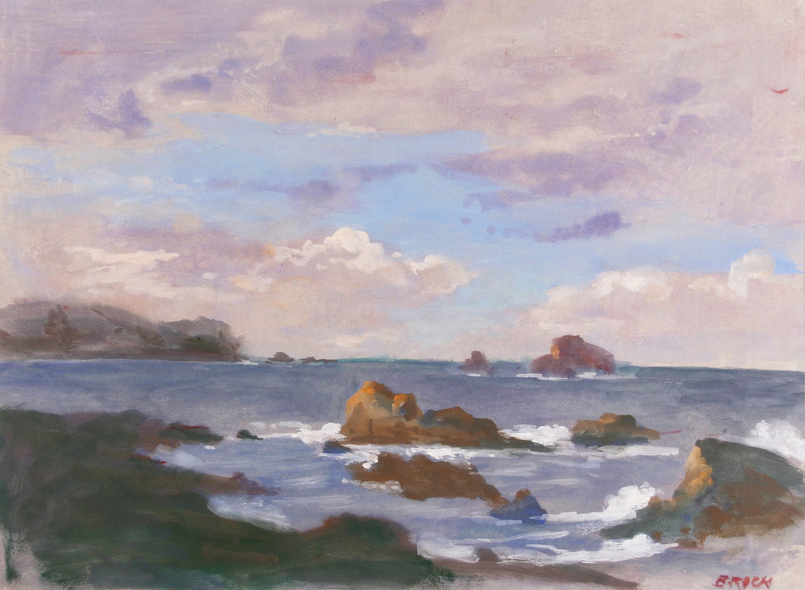 Frank "Brock" Brokenshaw (American, 1912 - 2004): "Seascape"; n.d.; Watercolor on Paper; 18.25" x 25"; Signed Lower Right; Framed (under glass).