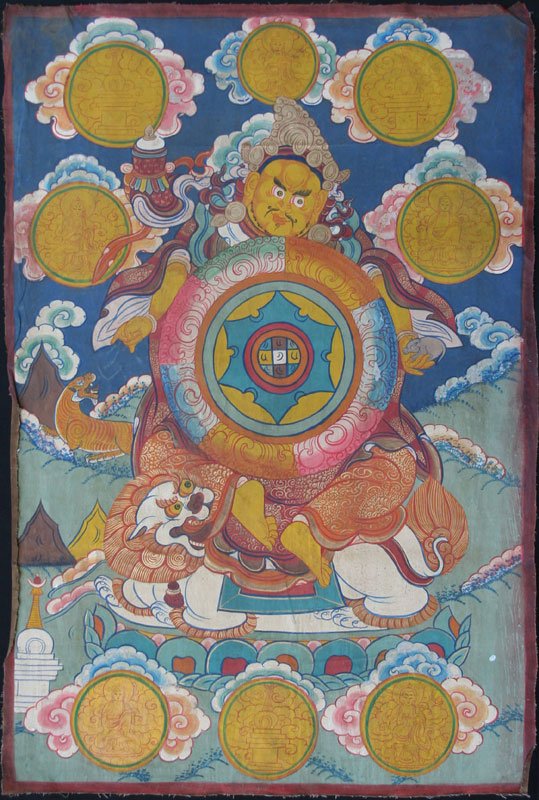 Tibetan Tanka: Tibetan Tanka, 20th C., Gouache on Fabric, 29.5" x 20", Unframed. Artist's hand prints on verso.