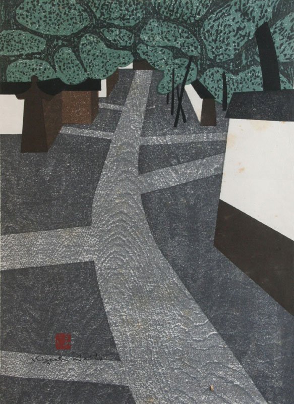 Kiyoshi Saito (1907-1997): Miyoshin-Ji Kyoto, 1961, 21" x 15", Woodblock Print, Signed Lower Left in image, 120/200, Framed. Mild foxing. Minor tear in margin. Sotheby labels on verso. Sold for $500.