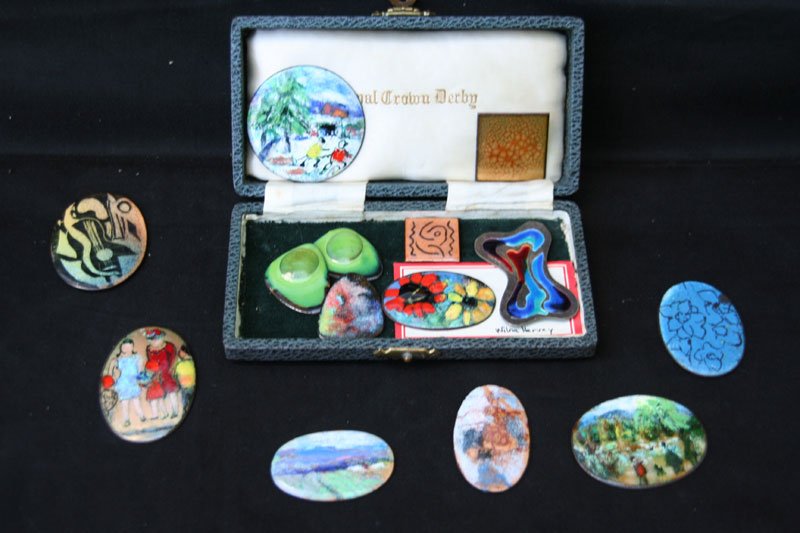 Wilna Hervey (1894-1979): Lot of Fourteen Small Enamels, C. 1950's, 1"-2" diameter (each), Unframed.