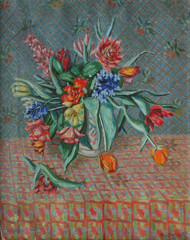 Stewart Sinclair MacDermott (1889-?): Floral Still Life, c. 1950's, 20" x 16", Signed Lower Right and on Stretcher, Framed. Minor damage lower left, minor area of missing pigment center (leaf of bouquet).