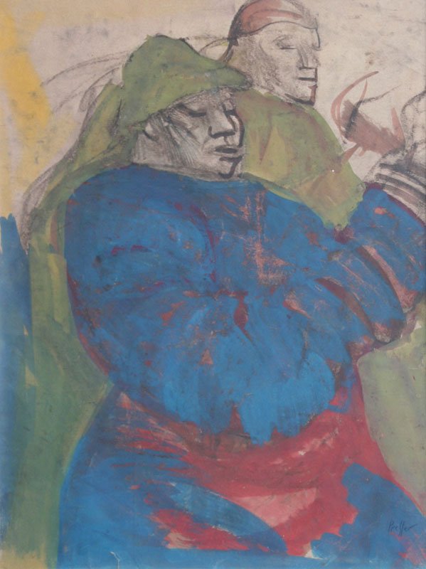 Josef Presser (1909-1967): Fisherman, c. 1950, Gouache on Board, 23" x 17", Signed Lower Right, Framed.