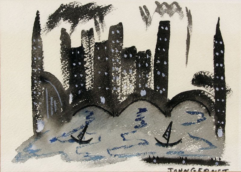 John Ernst (1920-1995): City Harbor, n.d., Watercolor on Paper, 9.5" x 14", Signed Lower Right, Framed.