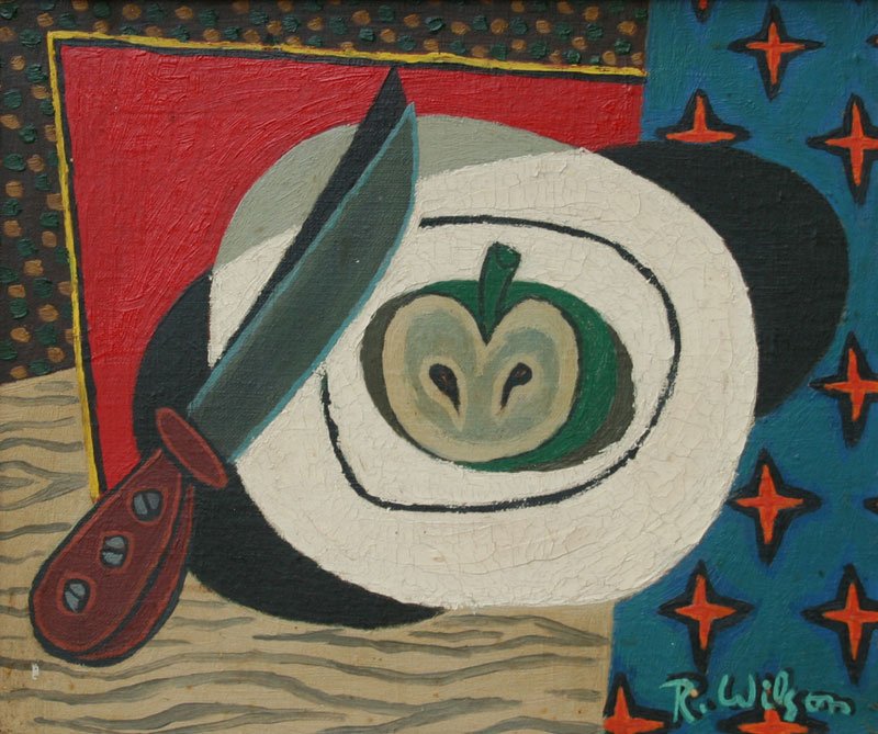 Reginald Wilson (1909-1993): Still Life with Green Apple, c. 1950, Oil on Canvas, 10" x 12", Framed.
