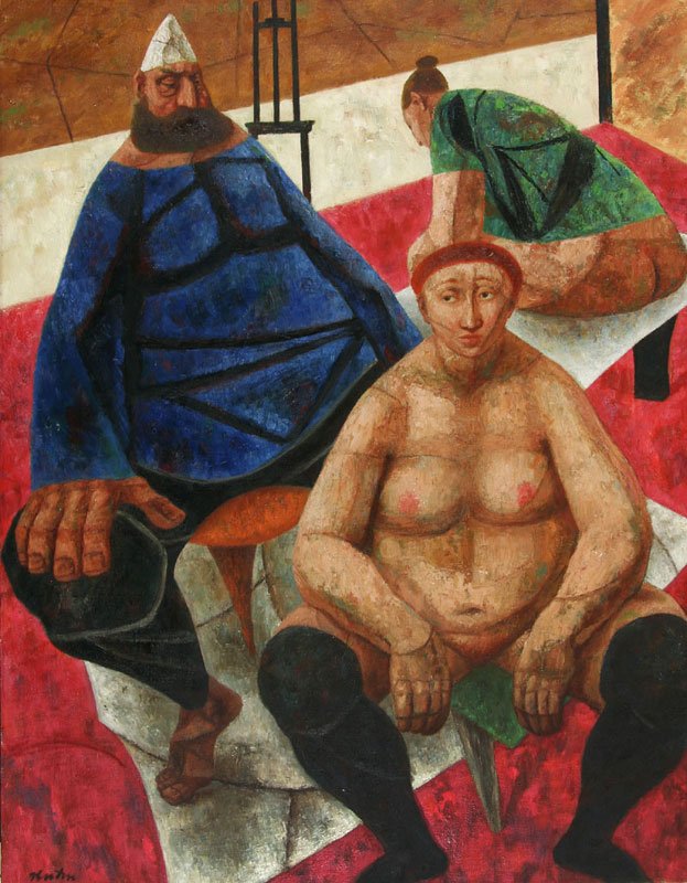 John Fenton (1912-1977): Artist and Model, n.d., Oil on Canvas, 34" x 26", Signed Lower Left, Unframed.