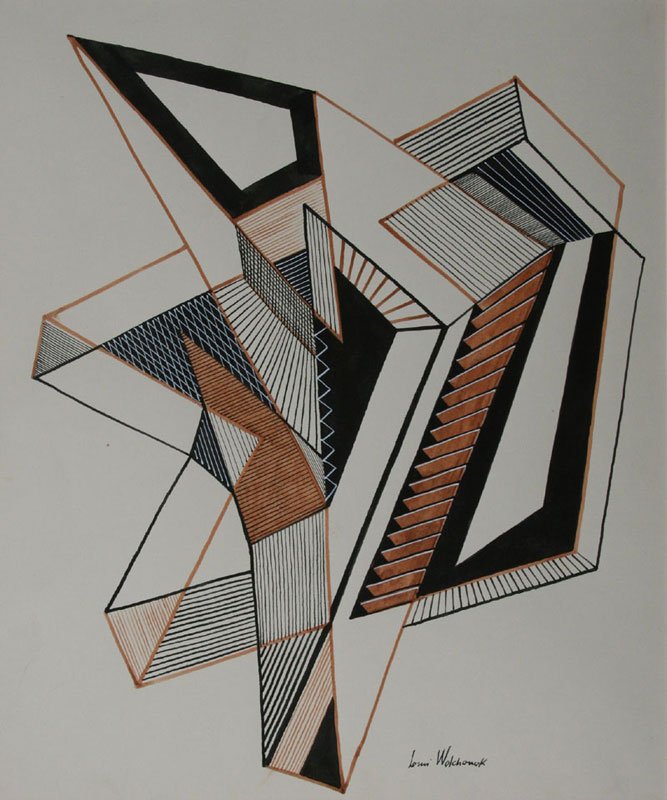 Louis Wolchonok (1898-1973): Abstract, C. 1960, Ink on Paper, 12.5" x 10.5", Signed Lower Right, Unframed.