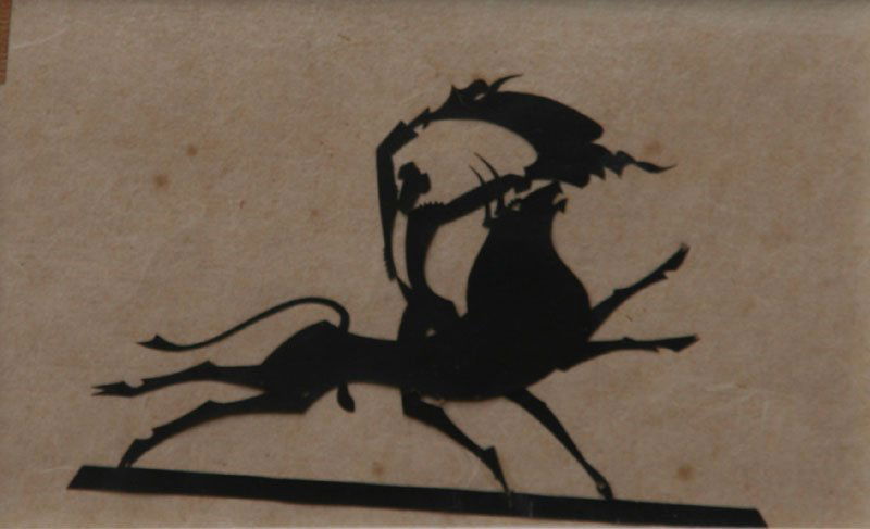 Hunt Diederich (1884-1953): Matador & Bull or Bullfight, c. 1930's, Cut Paper, 3.25" x 5.5", Signed Lower Right, Framed.
