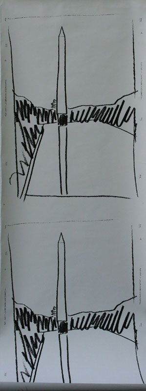 Andy Warhol (1928-1987): Washington Monument Wallpaper, double repeat, 1974, Screen Print on Wallpaper, 82"x30", Unsigned, Unframed. Printed on Trimline, "Washington Monument copyright AWF 1974."