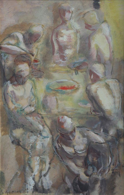 Harry Gottlieb (1895-1993): Untitled (Dining), c. 1940, Gouache, 20.25" x 13", Signed Lower Left, Framed.