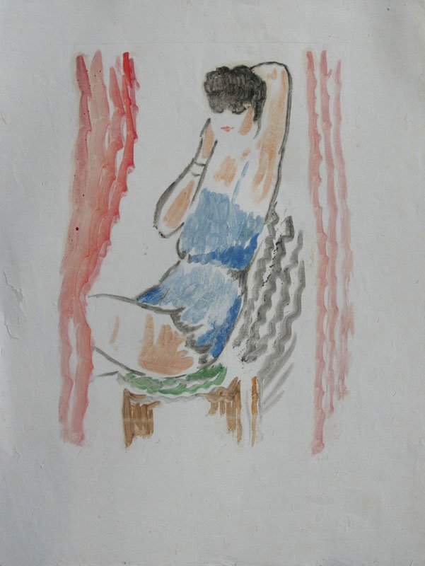 Konrad Cramer (1888-1963): Woman Seated, c. 1925, Monotype, 13.5" x 10", Estate Signed on Verso, Unframed. Inscription Verso, "Monotype by my father, Konrad Cramer, c. 1925, 2nd edition/Aileen Cramer."