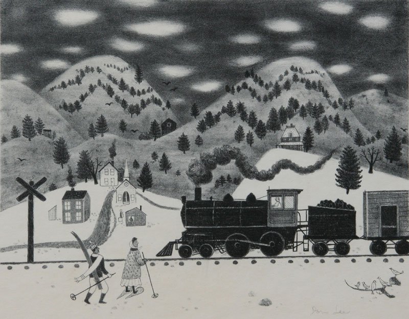 Doris Lee (1905-1983): Train, c. 1950, Lithograph, 10" x 11.5", Signed Lower Right, Framed.
